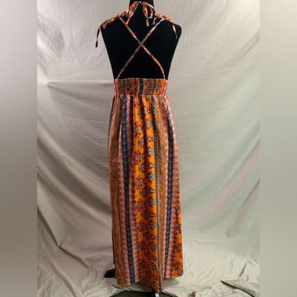Boho Orange Tie Shoulder Criss Cross Backless Cami Dress - Picture 7 of 9